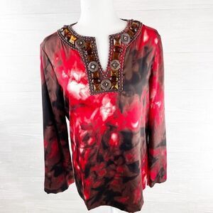 St. John Tie Dye Beaded Silk Blend Tunic Top